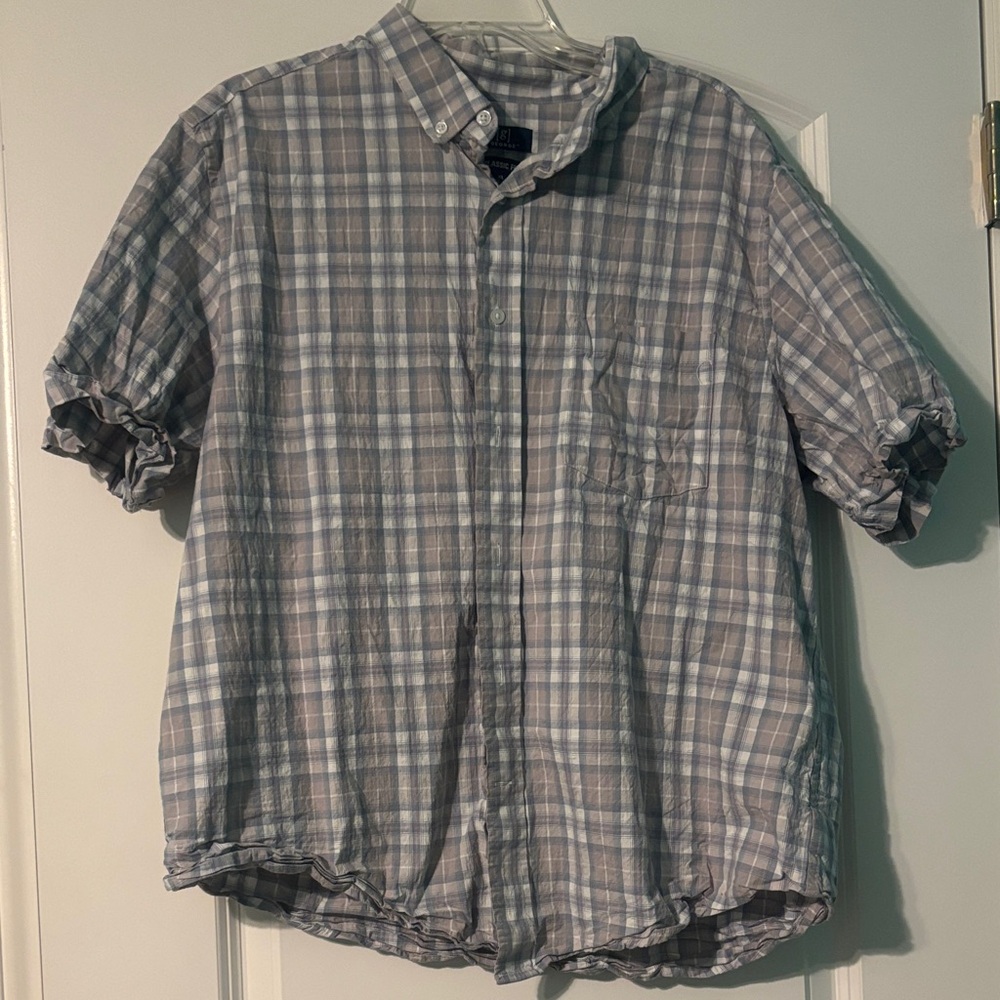 George Men's Blue and White Plaid Button Down Shirt